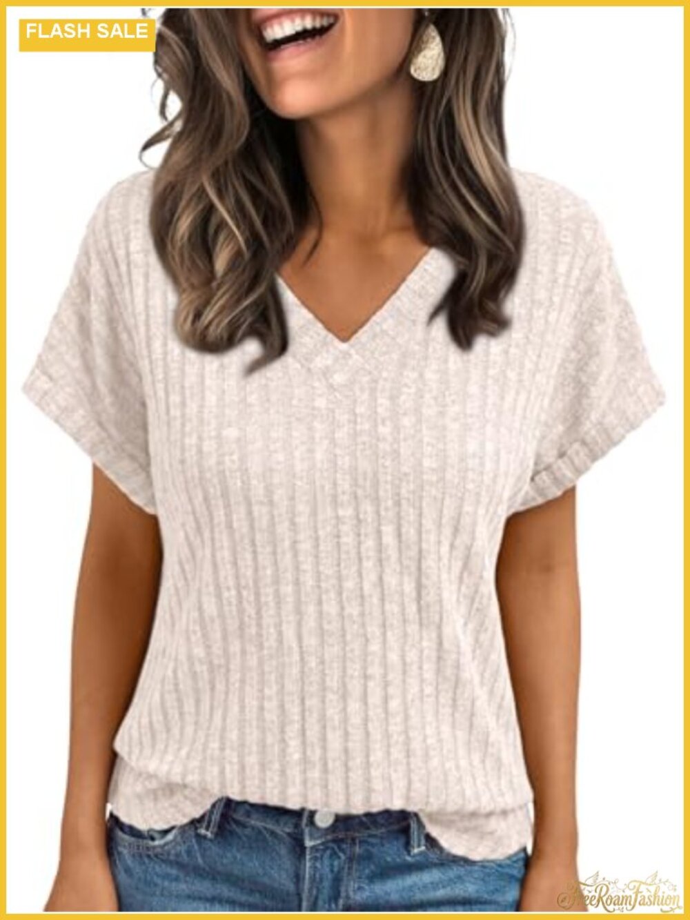 Women's V-Neck Short Sleeve Tunic Top Soft Casual Fall Fashion